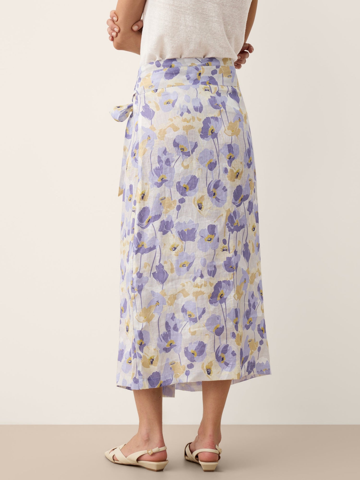 100% Linen Adjustable Wrap-Tie Carnation Print Skirt FRANCESCA by LINTICO