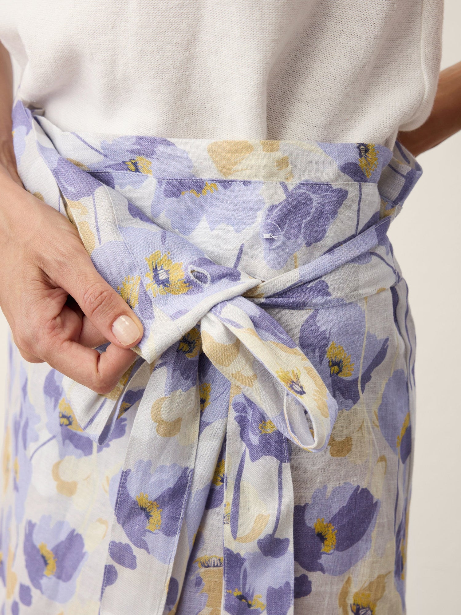 100% Linen Adjustable Wrap-Tie Carnation Print Skirt FRANCESCA by LINTICO