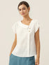 100% Linen Crescent Collar Flutter Sleeve Top FARA by LINTICO