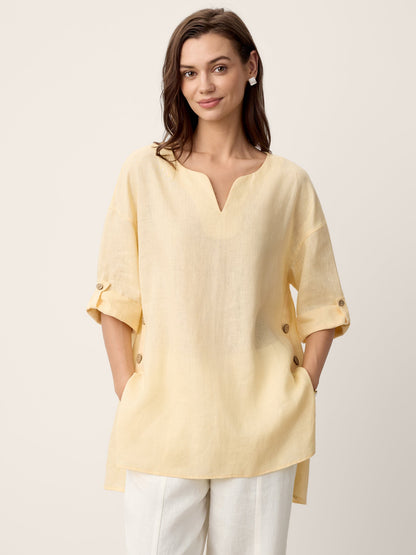 100% Linen Curved-Hem Oversized Top DAPHNEA by LINTICO