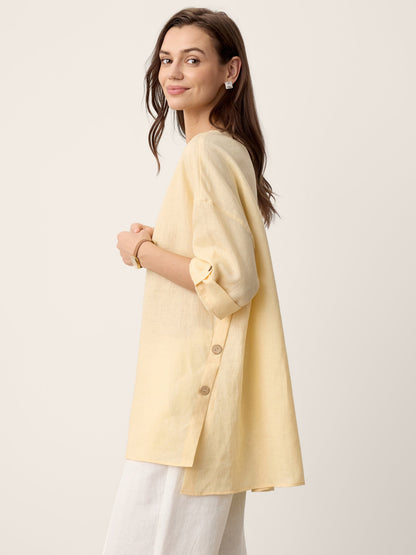 100% Linen Curved-Hem Oversized Top DAPHNEA by LINTICO