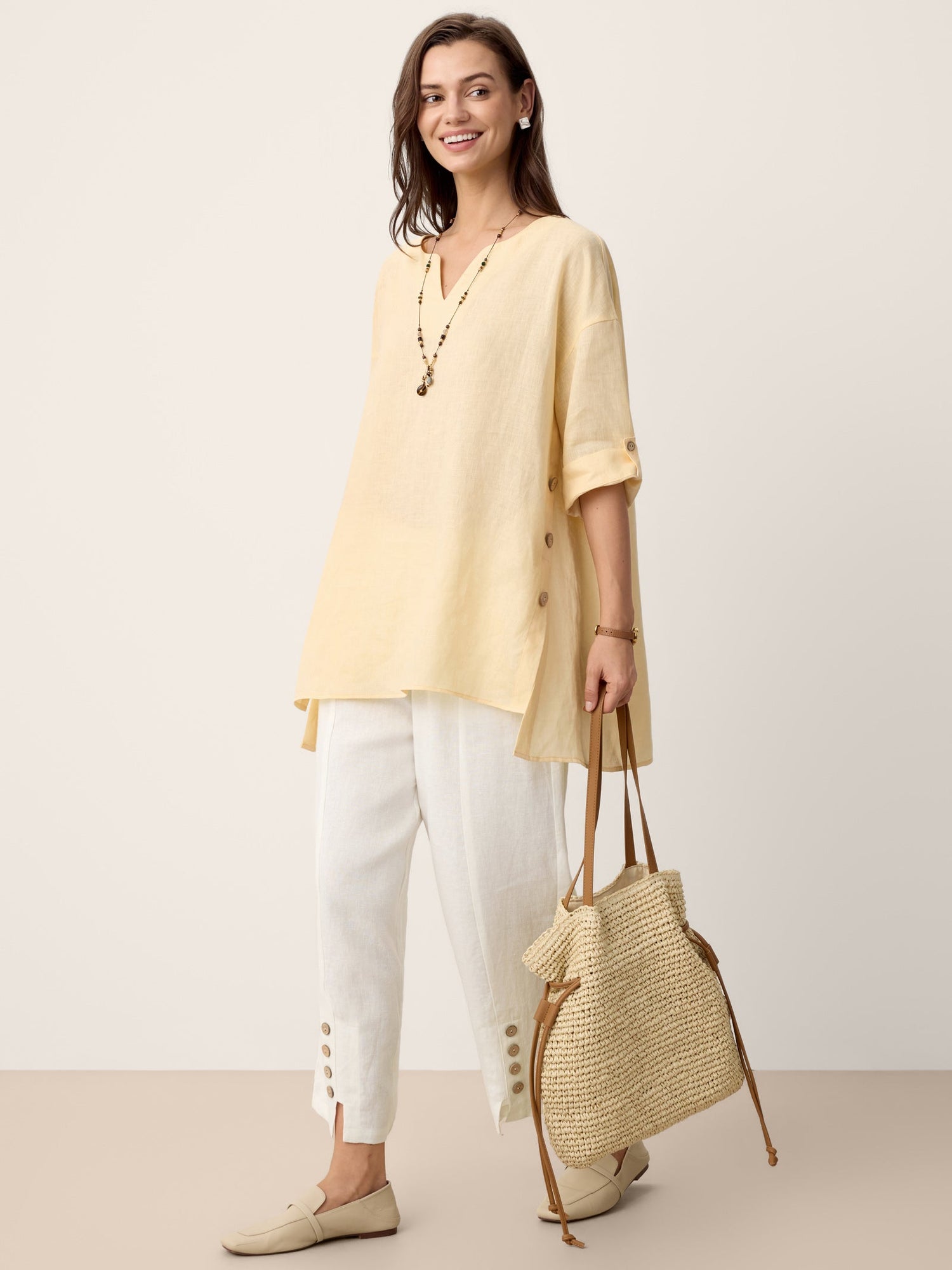 100% Linen Curved-Hem Oversized Top DAPHNEA by LINTICO
