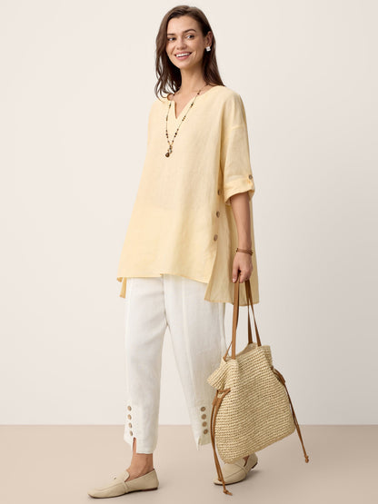 100% Linen Curved-Hem Oversized Top DAPHNEA by LINTICO