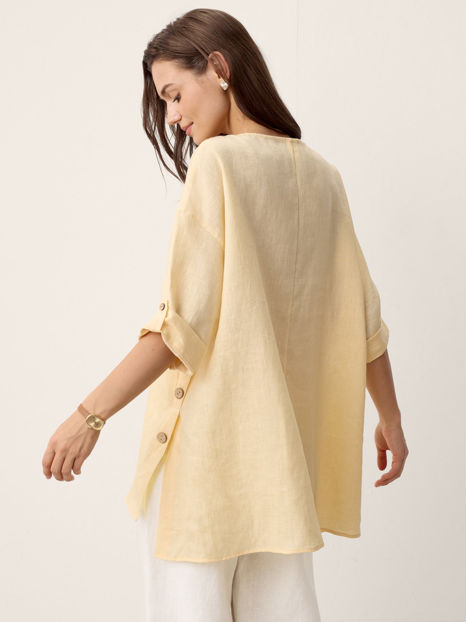 100% Linen Curved-Hem Oversized Top DAPHNEA by LINTICO