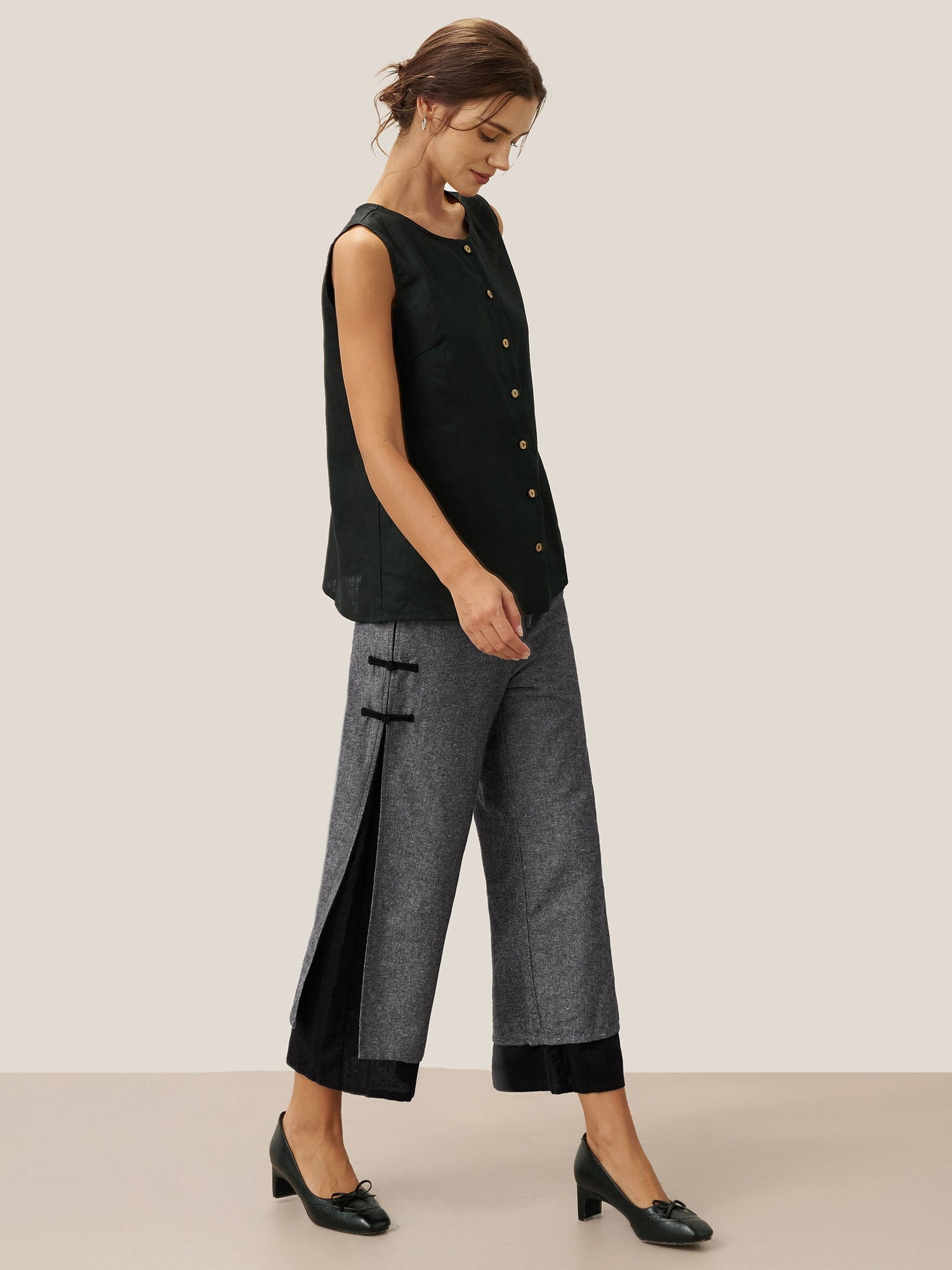 Linen Double Layer Handmade Capri Pants STELLA by LINTICO