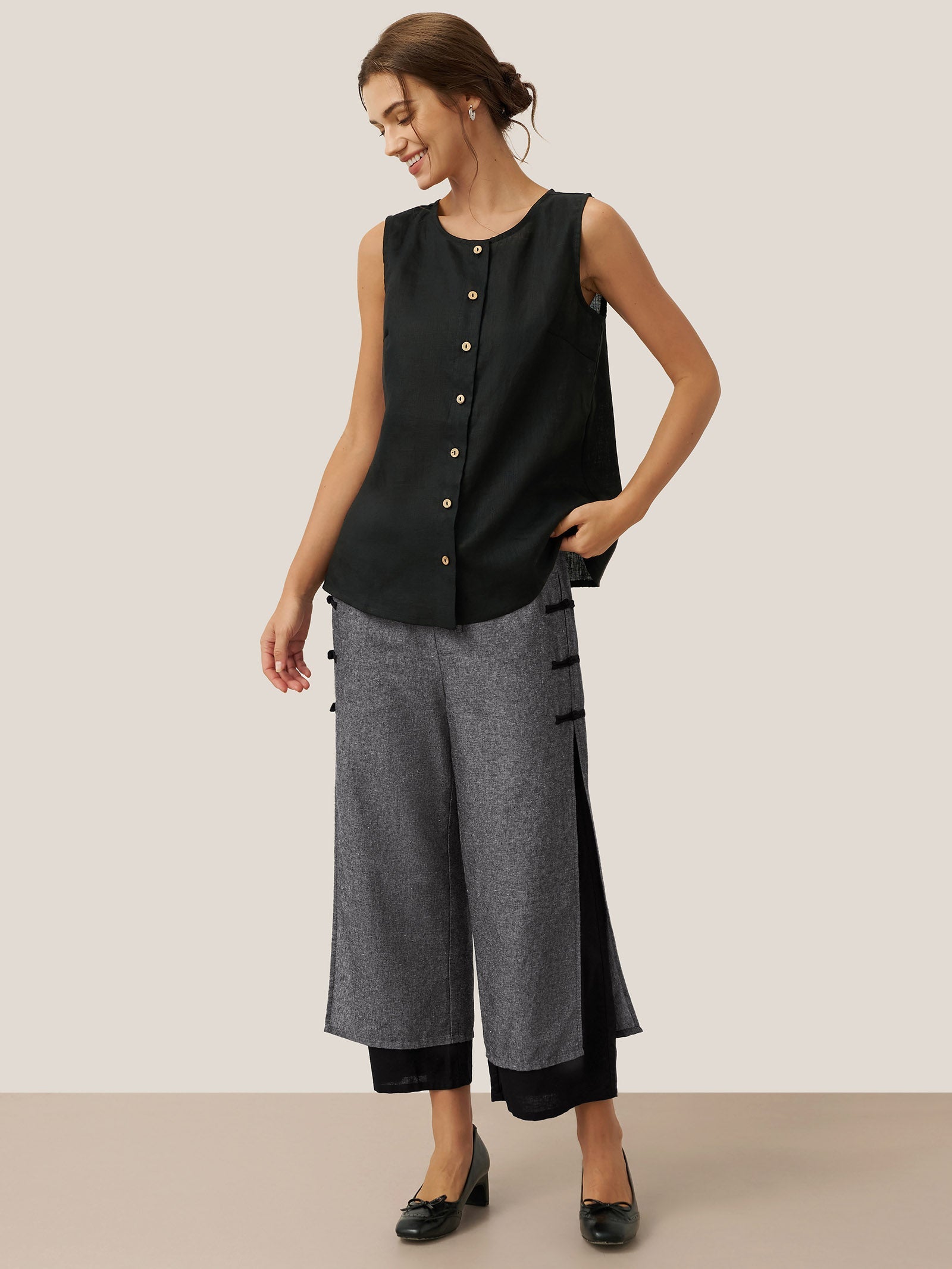 Linen Double Layer Handmade Capri Pants STELLA by LINTICO