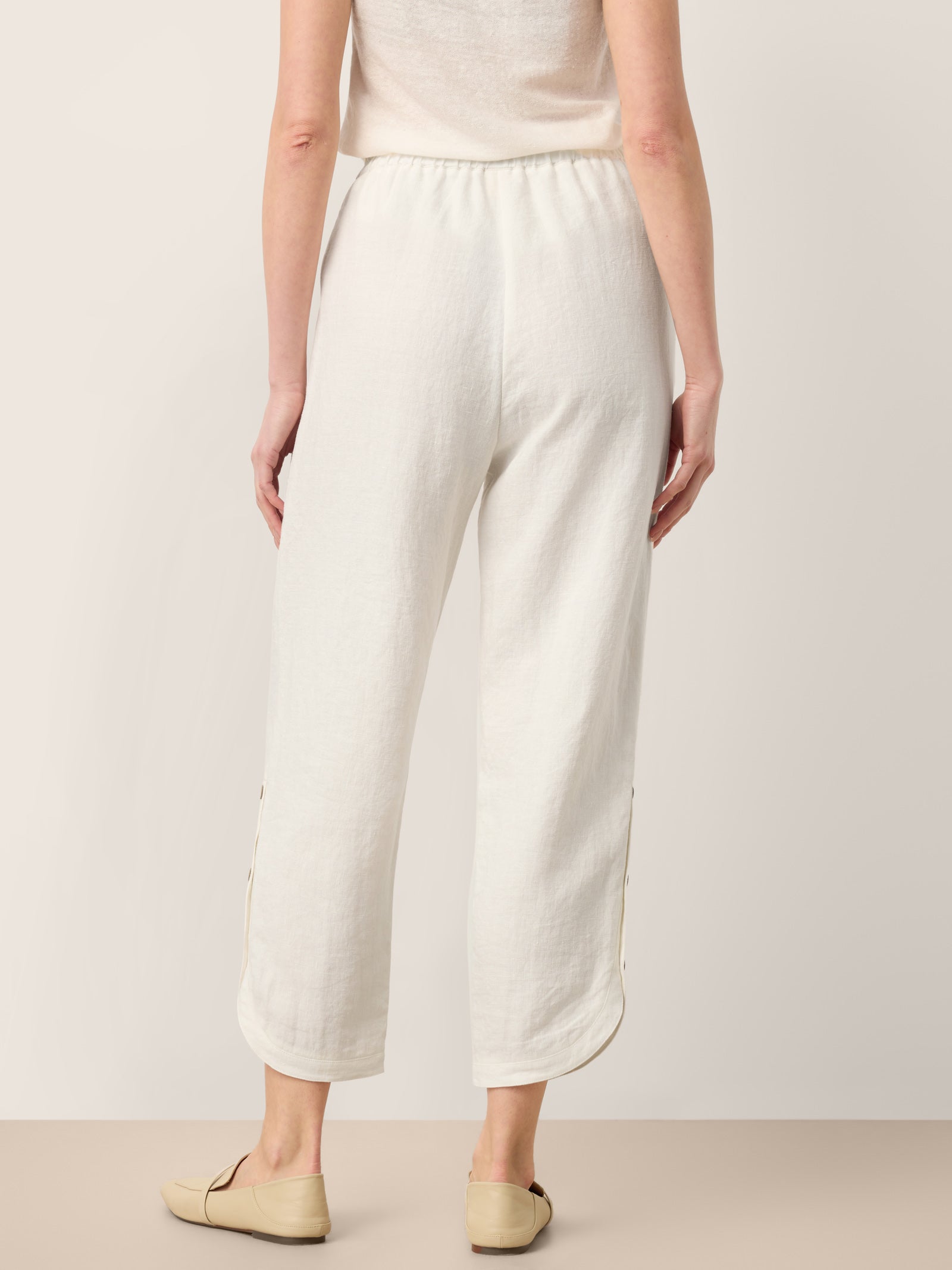 100% Linen Double Pleat Button Hem Pull-On Pants LINDSEY by LINTICO
