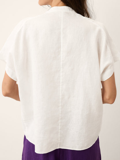 100% Linen Double Ruffle Soft Collar Top VERONICA by LINTICO