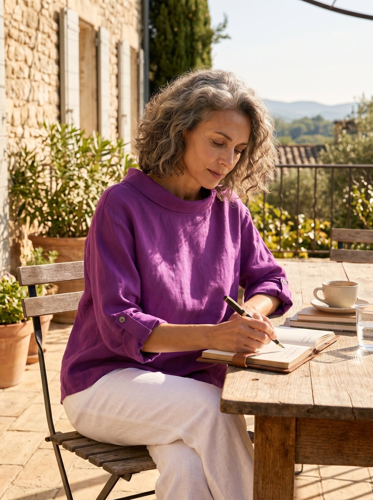 100% Linen Draped Neck Top HOLLIS
