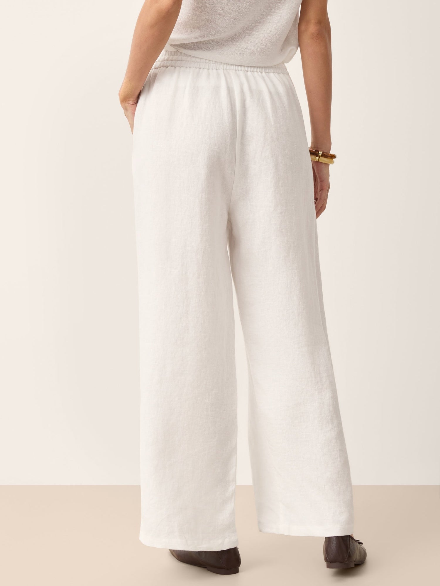 100% Linen Convertible Drawstring Hem Elasticated Waist Wide-Leg Pants YSELINE by LINTICO