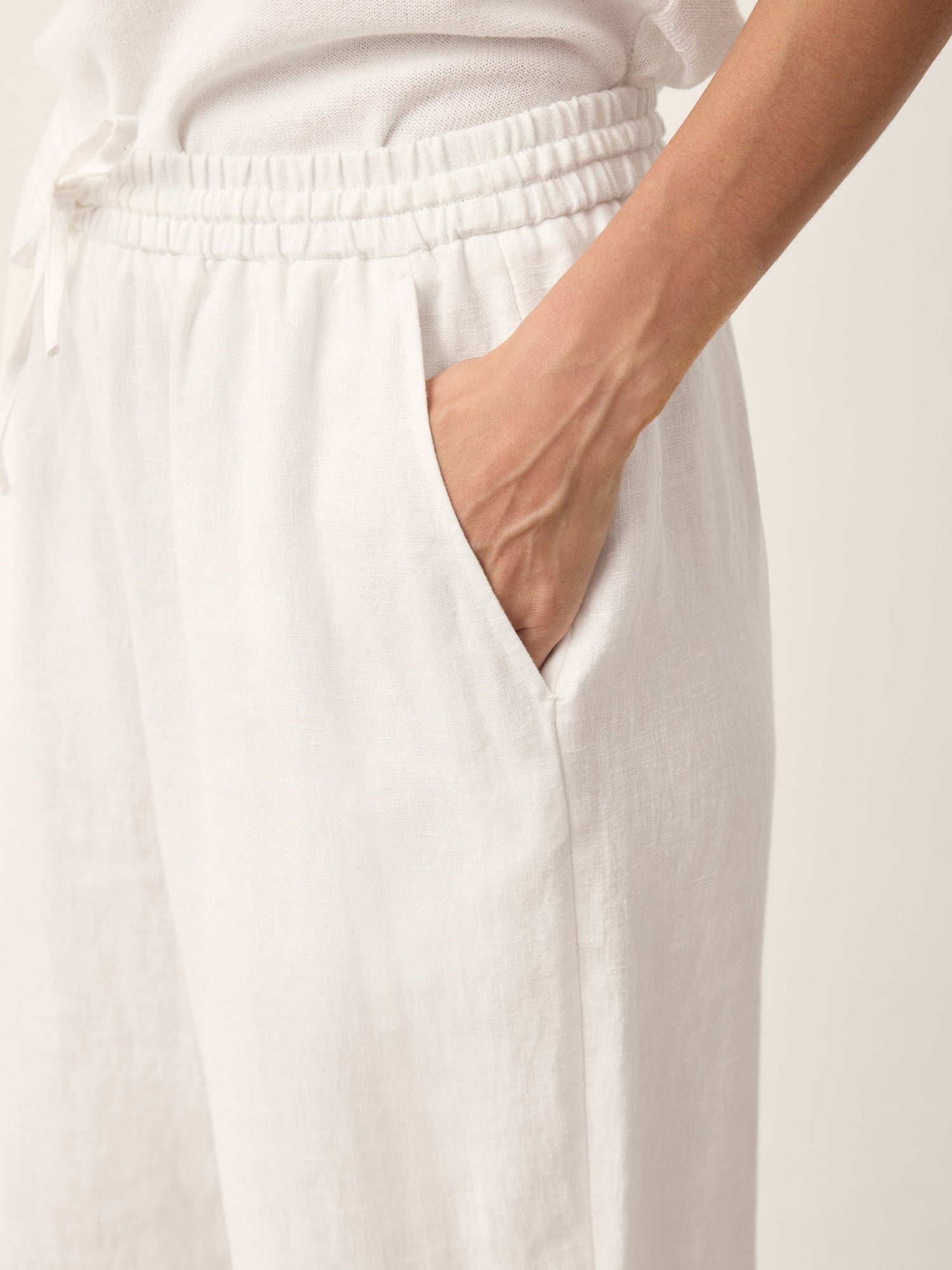 100% Linen Convertible Drawstring Hem Elasticated Waist Wide-Leg Pants YSELINE by LINTICO
