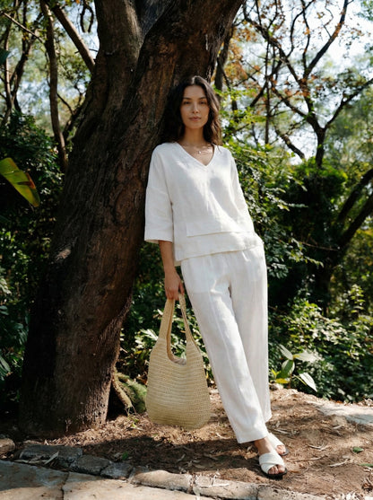 100% Linen Drop Shoulder Asymmetric Layered Hem Overtop VIOLA by LINTICO