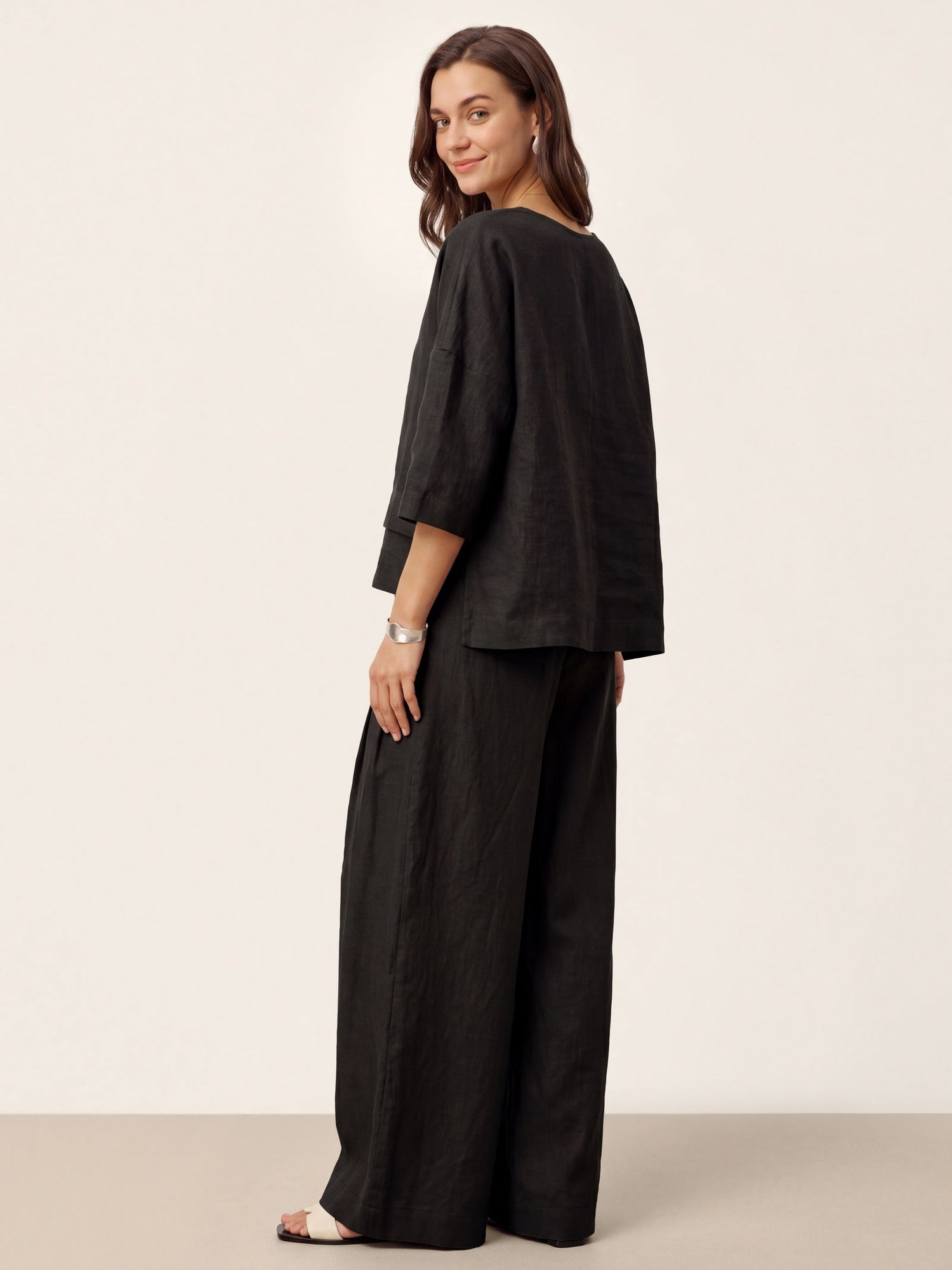 100% Linen Drop Shoulder Asymmetric Layered Hem Overtop VIOLA by LINTICO