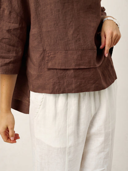 100% Linen Drop Shoulder Asymmetric Layered Hem Overtop VIOLA by LINTICO