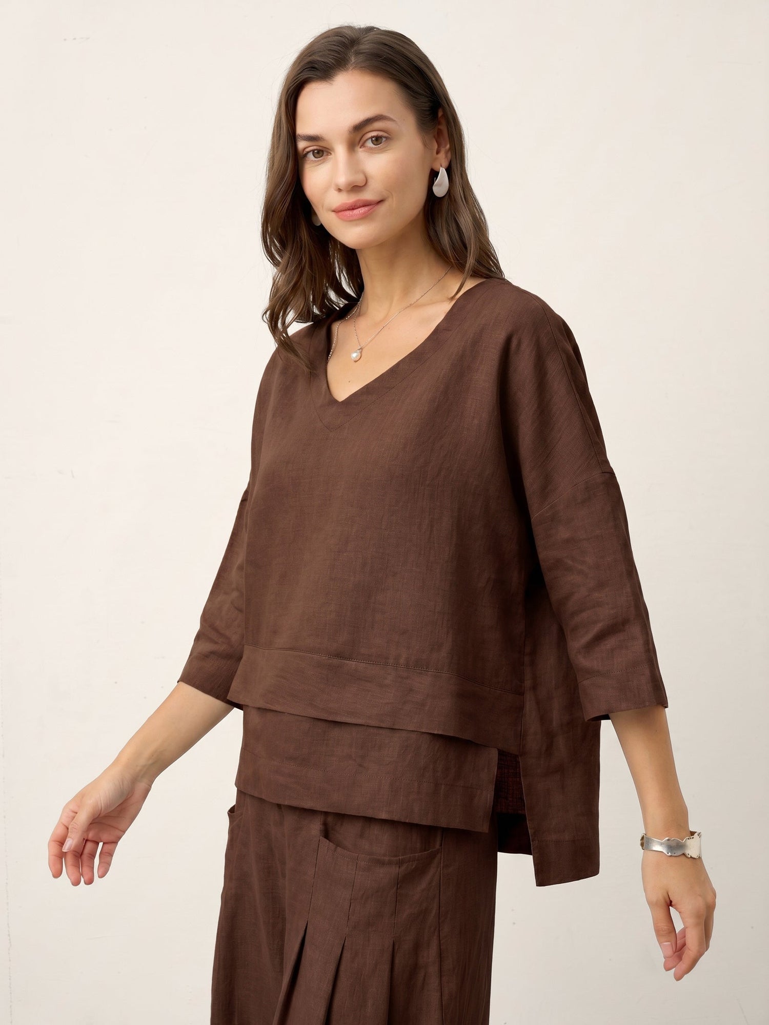 100% Linen Drop Shoulder Asymmetric Layered Hem Overtop VIOLA by LINTICO