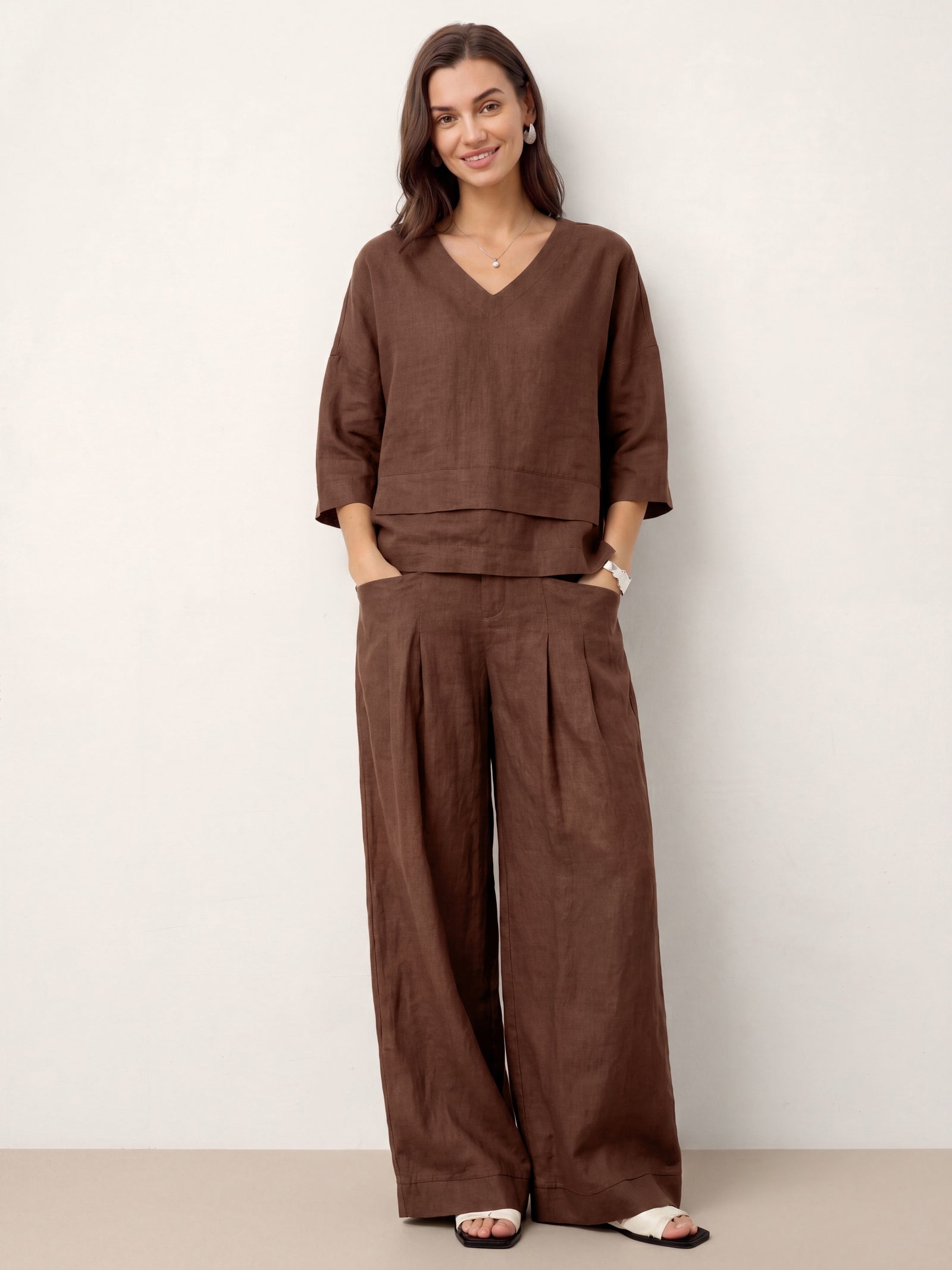 100% Linen Drop Shoulder Asymmetric Layered Hem Overtop VIOLA by LINTICO