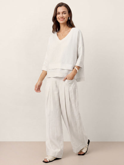 100% Linen Sculpted Pleat Elasticated Back Relaxed Pants VERIDIANA by LINTICO