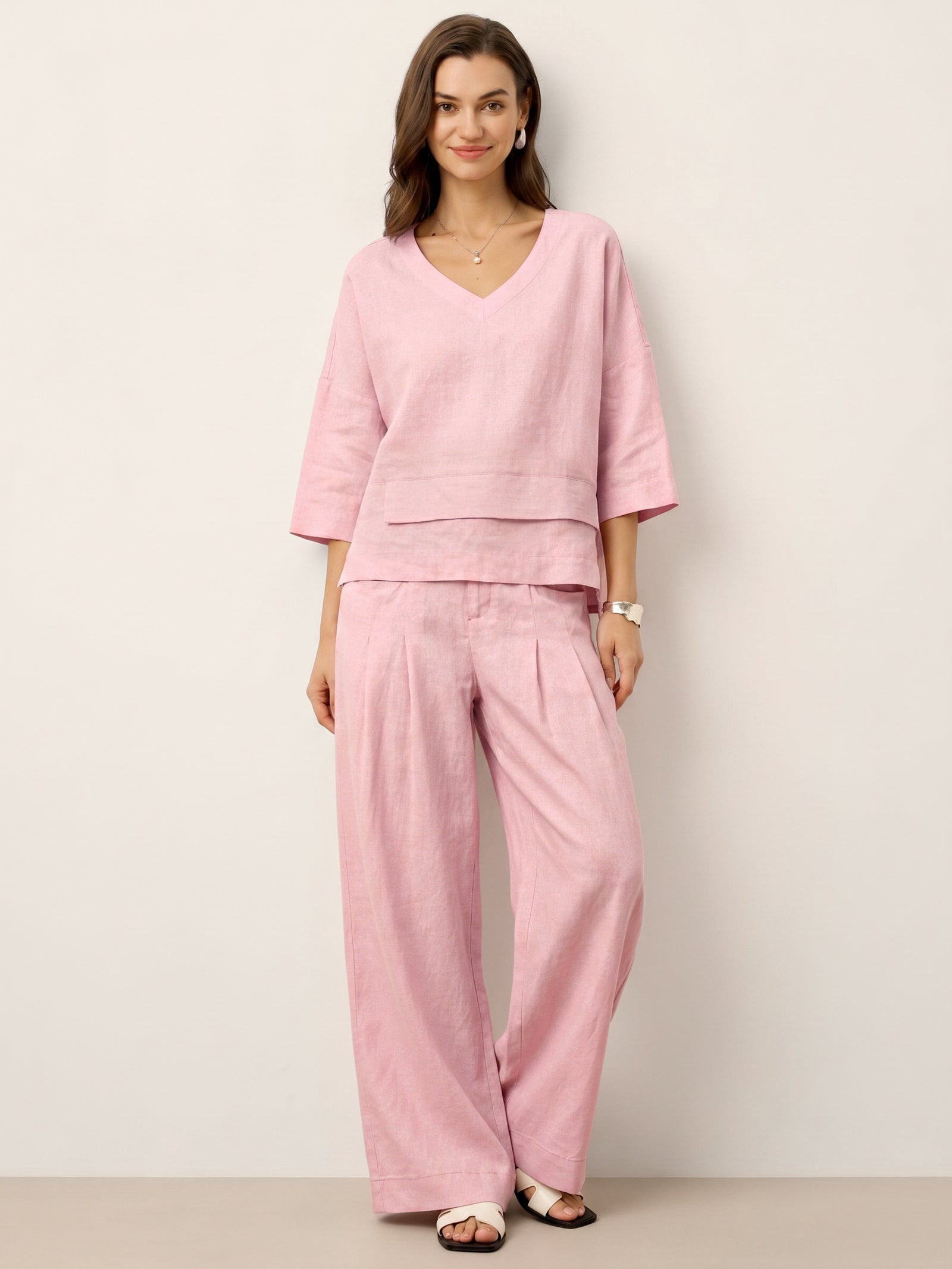 100% Linen Drop Shoulder Asymmetric Layered Hem Overtop VIOLA by LINTICO