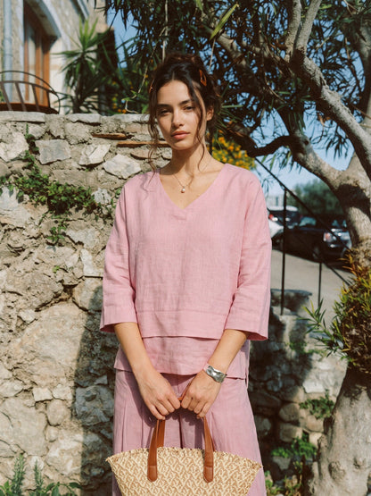 100% Linen Drop Shoulder Asymmetric Layered Hem Overtop VIOLA by LINTICO