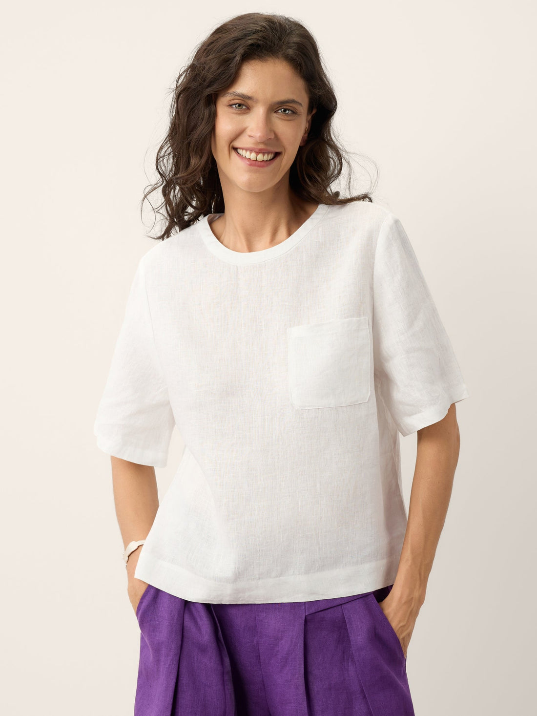 100% Linen Drop Shoulder Boxy Top REGINA by LINTICO