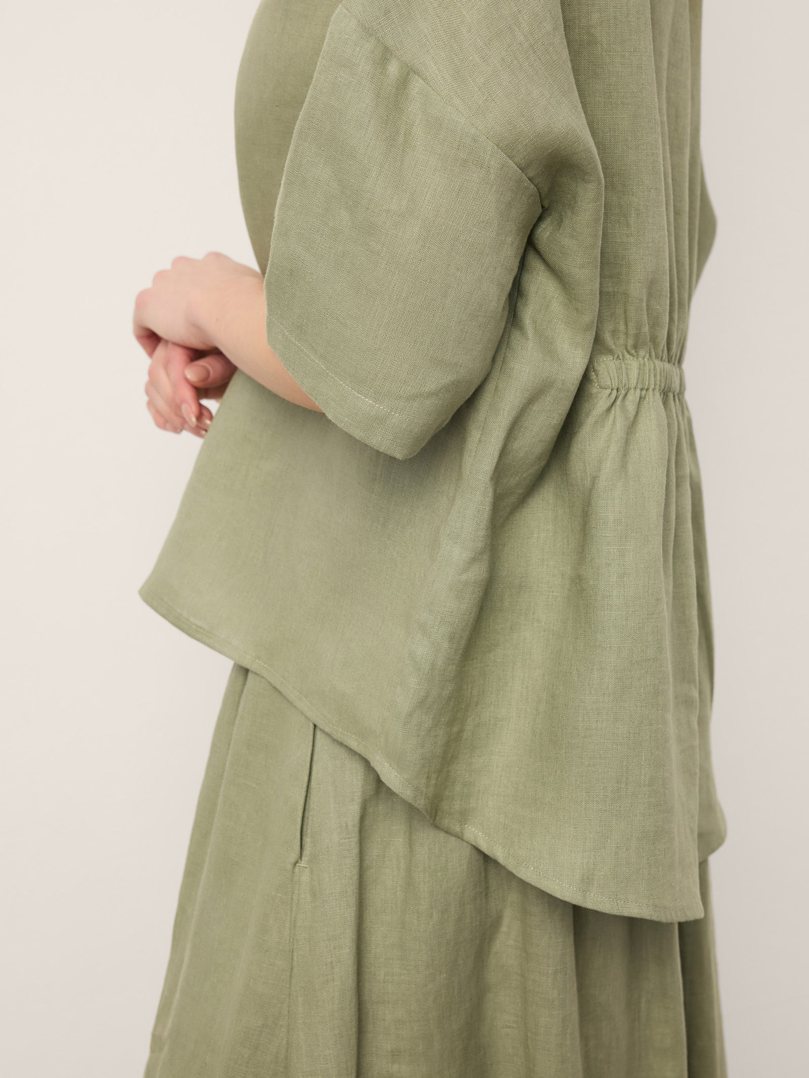 100% Linen Drop Shoulder Shirred Back High-Low Hem Top LINDSEY by LINTICO