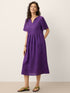 100% Linen Embroidered Cuff Split Neck Midi Dress OCTAVIA by LINTICO
