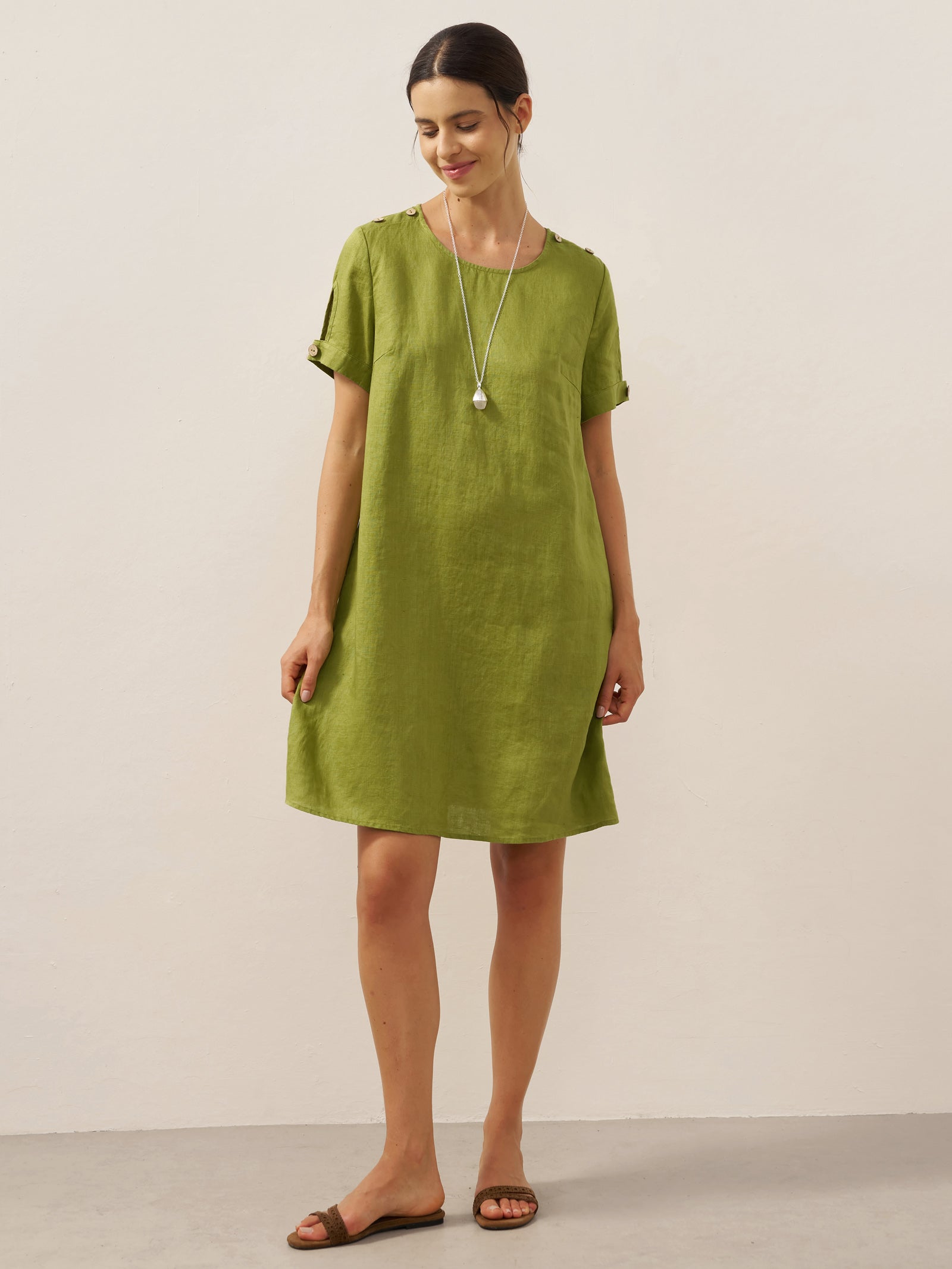 100% Linen Eyelet Short Sleeve Mini Dress LIA by LINTICO