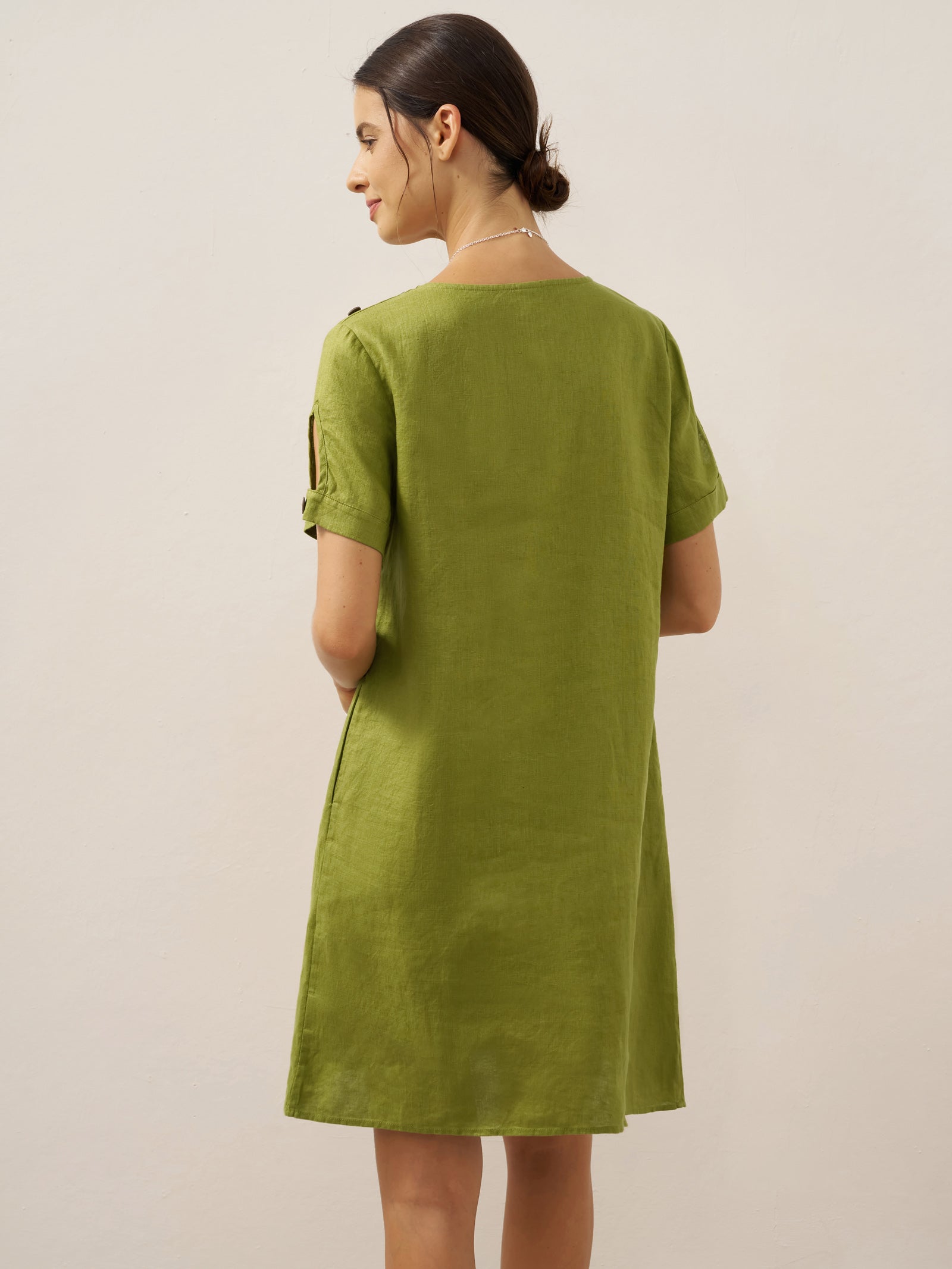 100% Linen Eyelet Short Sleeve Mini Dress LIA by LINTICO
