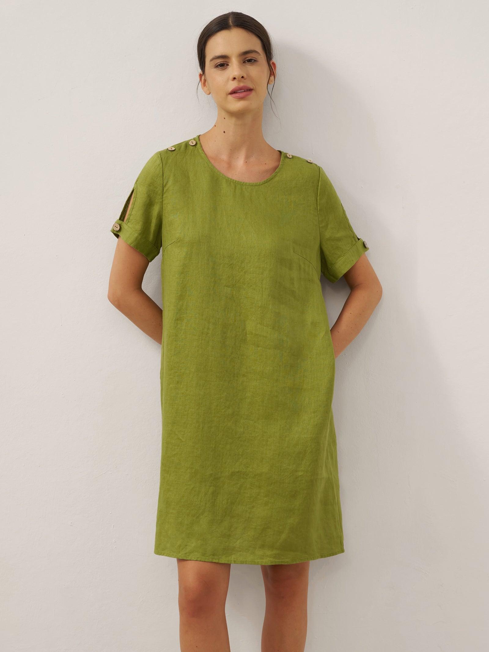 100% Linen Eyelet Short Sleeve Mini Dress LIA by LINTICO