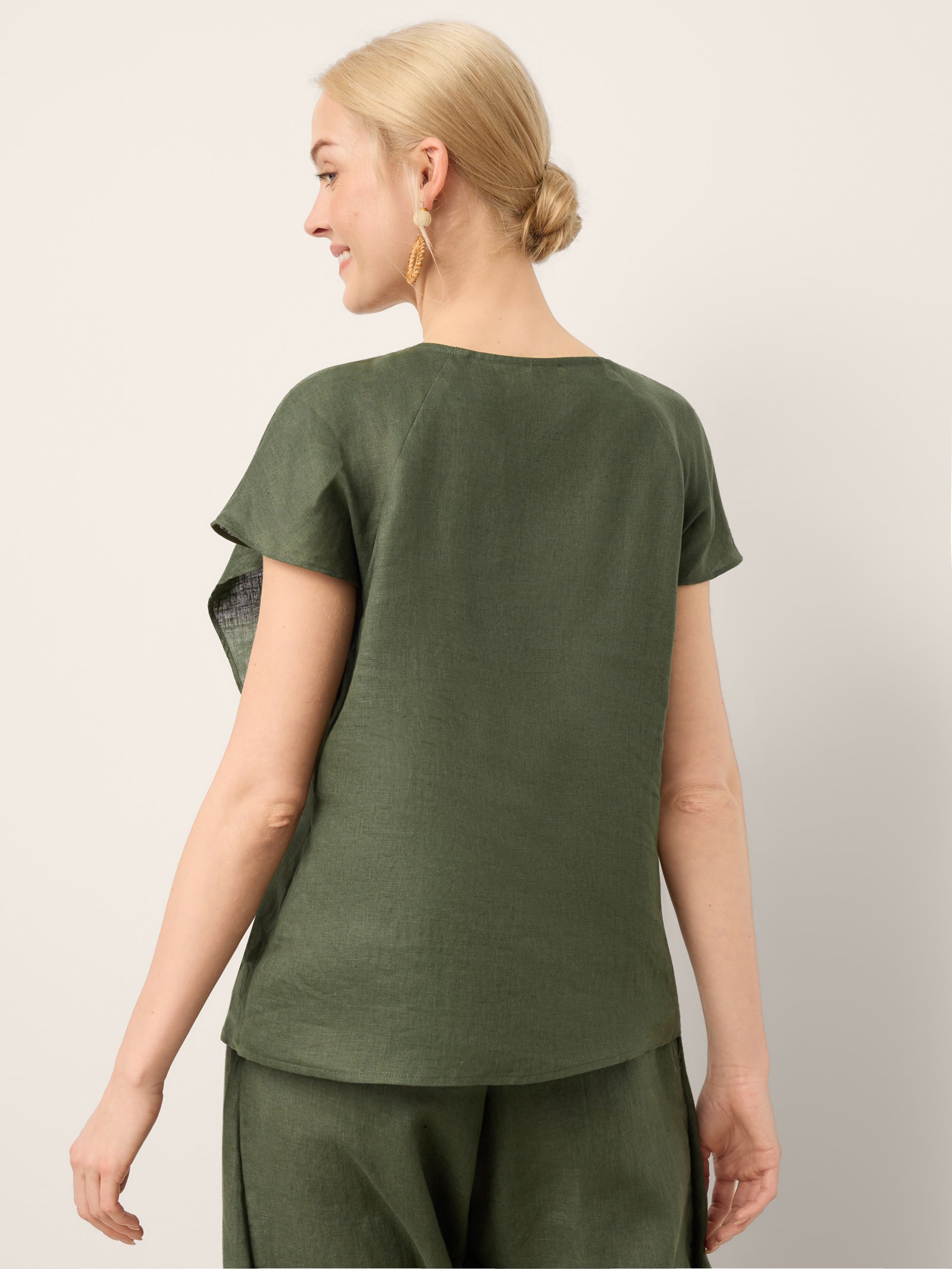 100% Linen Flutter Sleeve Sculpted Pleat Top DRUSILLA by LINTICO