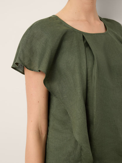100% Linen Flutter Sleeve Sculpted Pleat Top DRUSILLA by LINTICO