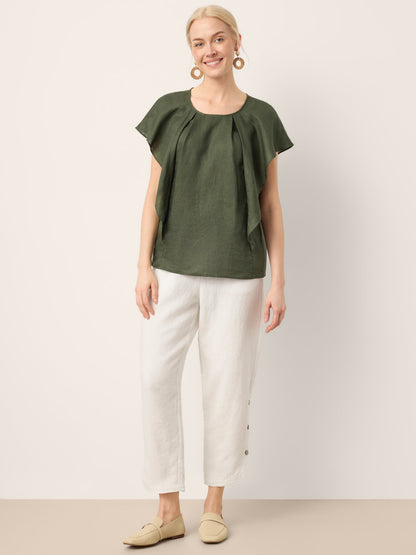 100% Linen Flutter Sleeve Sculpted Pleat Top DRUSILLA by LINTICO