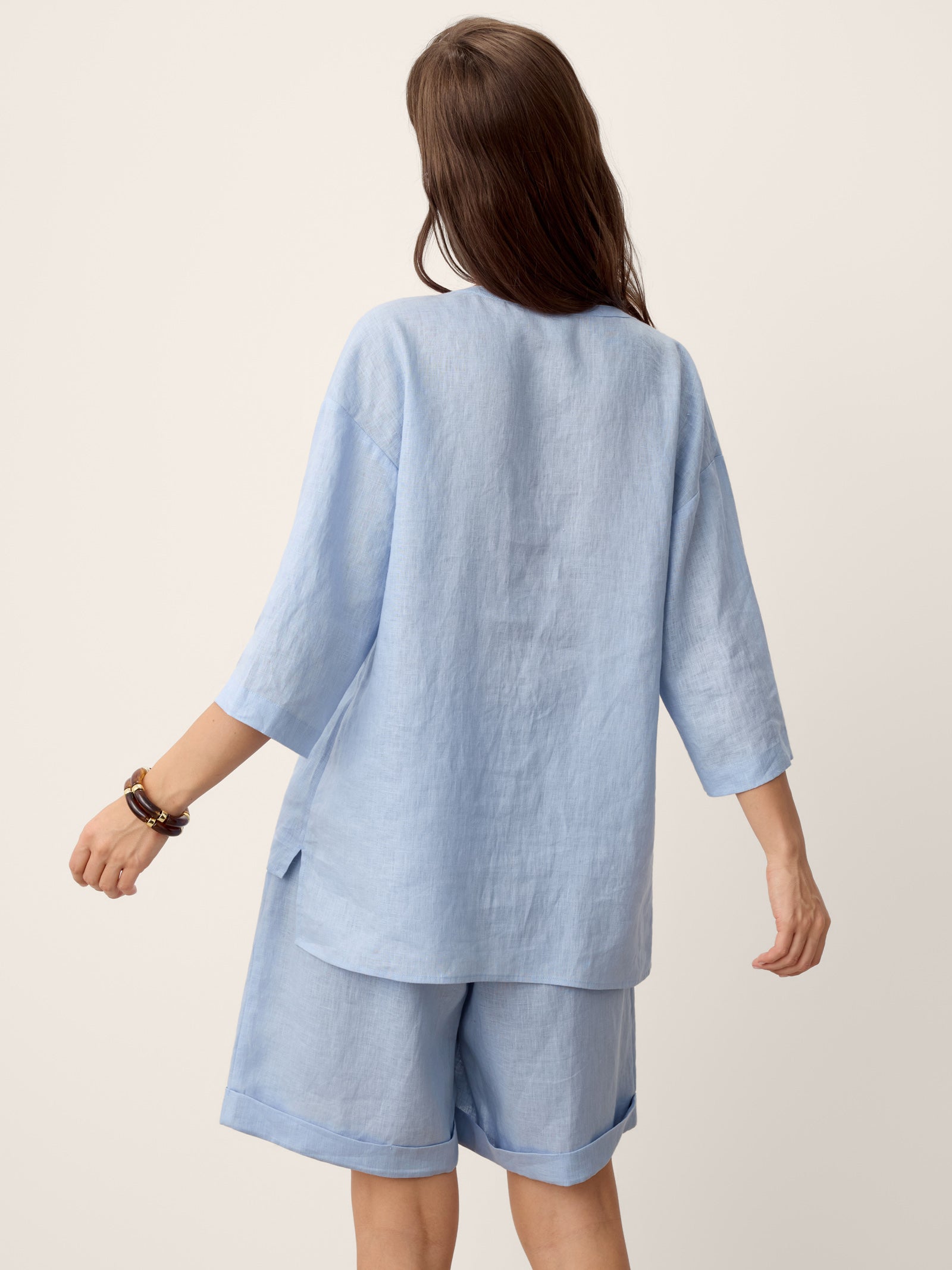 100% Linen Frog-Button Split-Neck Shirt GISELA by LINTICO