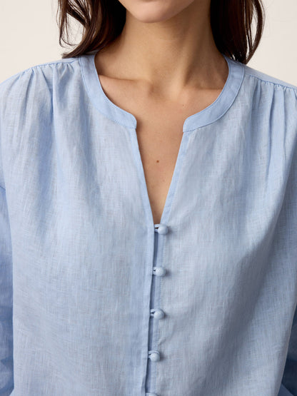 100% Linen Frog-Button Split-Neck Shirt GISELA by LINTICO