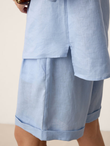 100% Linen Frog-Button Split-Neck Shirt GISELA by LINTICO