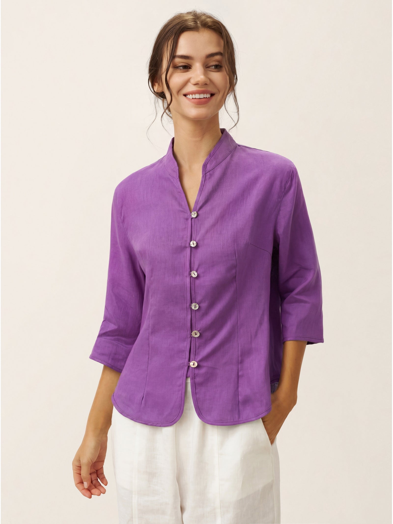 100% Linen Hand Button Fitted Jacket AMELIA by LINTICO