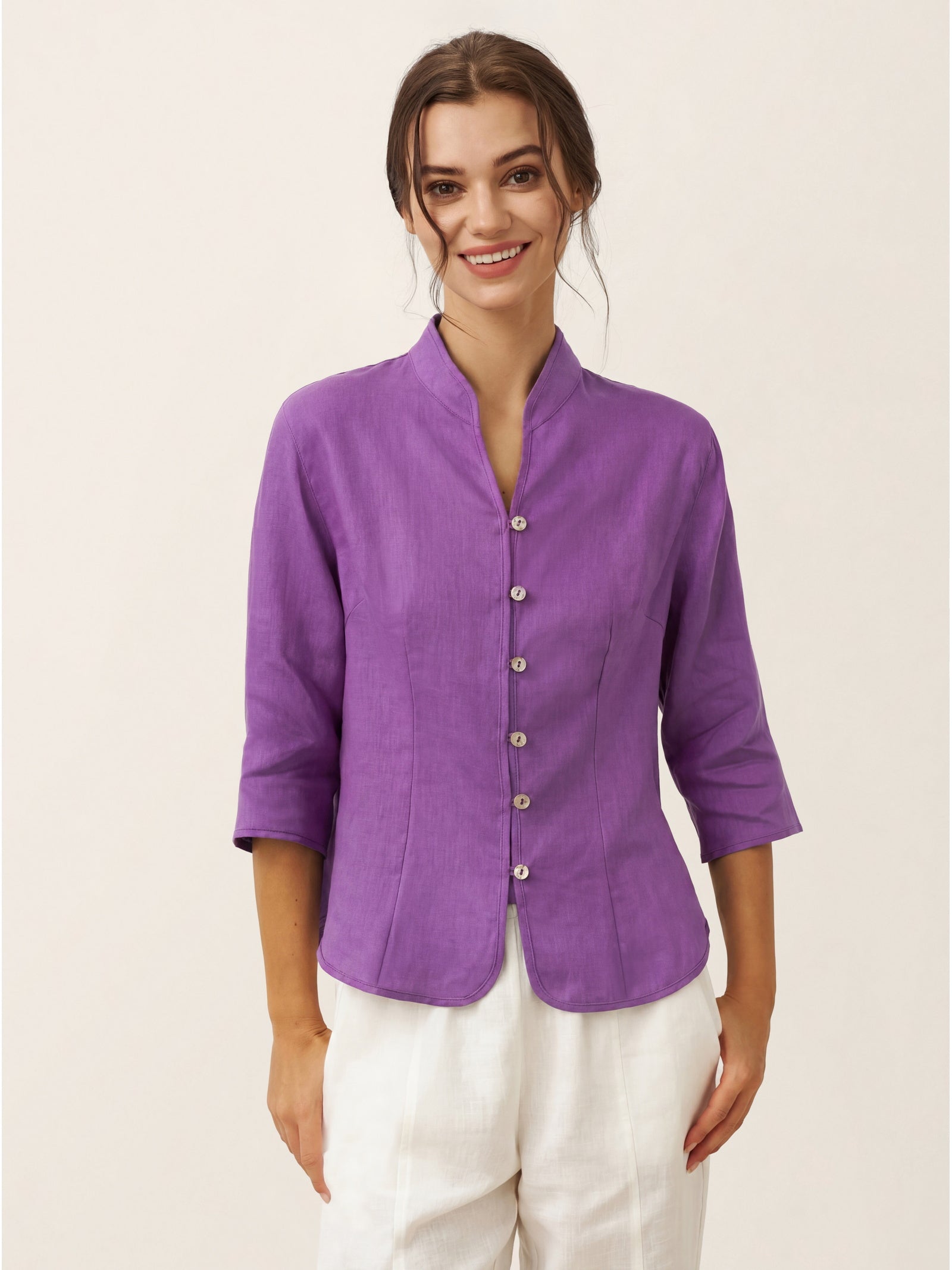 100% Linen Hand Button Fitted Jacket AMELIA by LINTICO