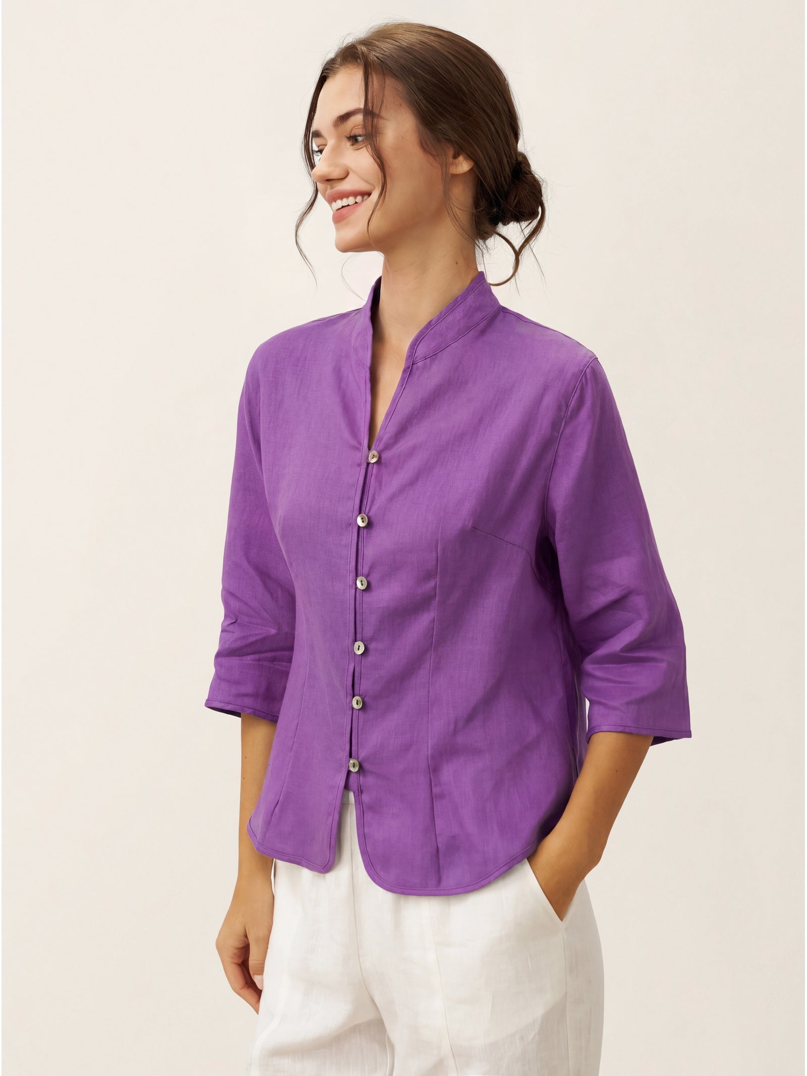 100% Linen Hand Button Fitted Jacket AMELIA by LINTICO