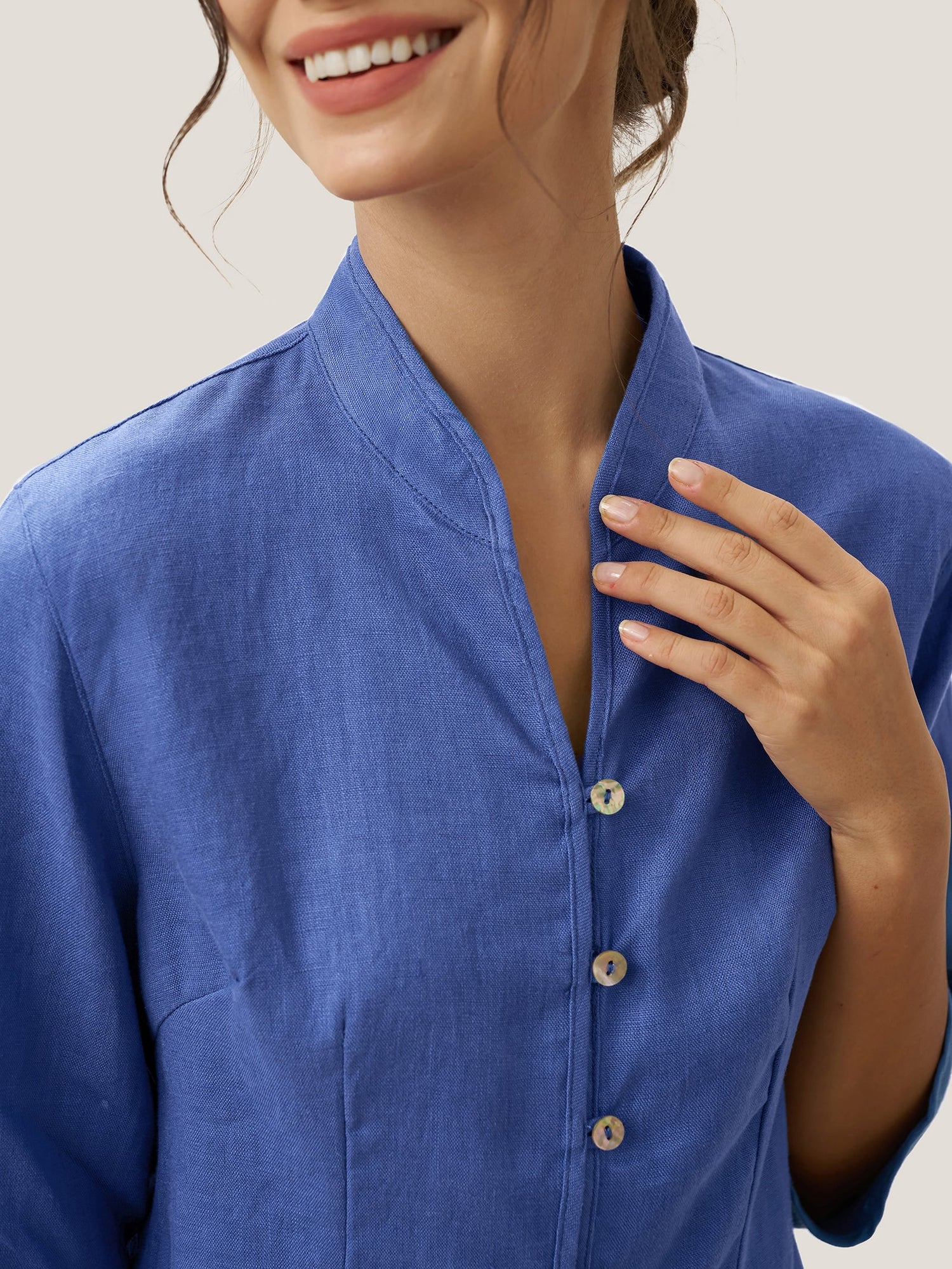 100% Linen Hand Button Fitted Jacket AMELIA by LINTICO