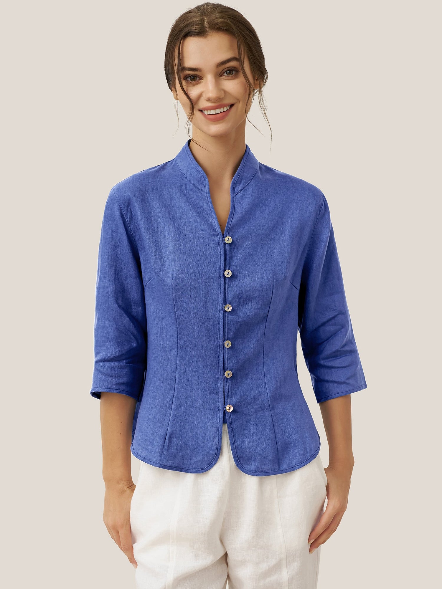 100% Linen Hand Button Fitted Jacket AMELIA by LINTICO