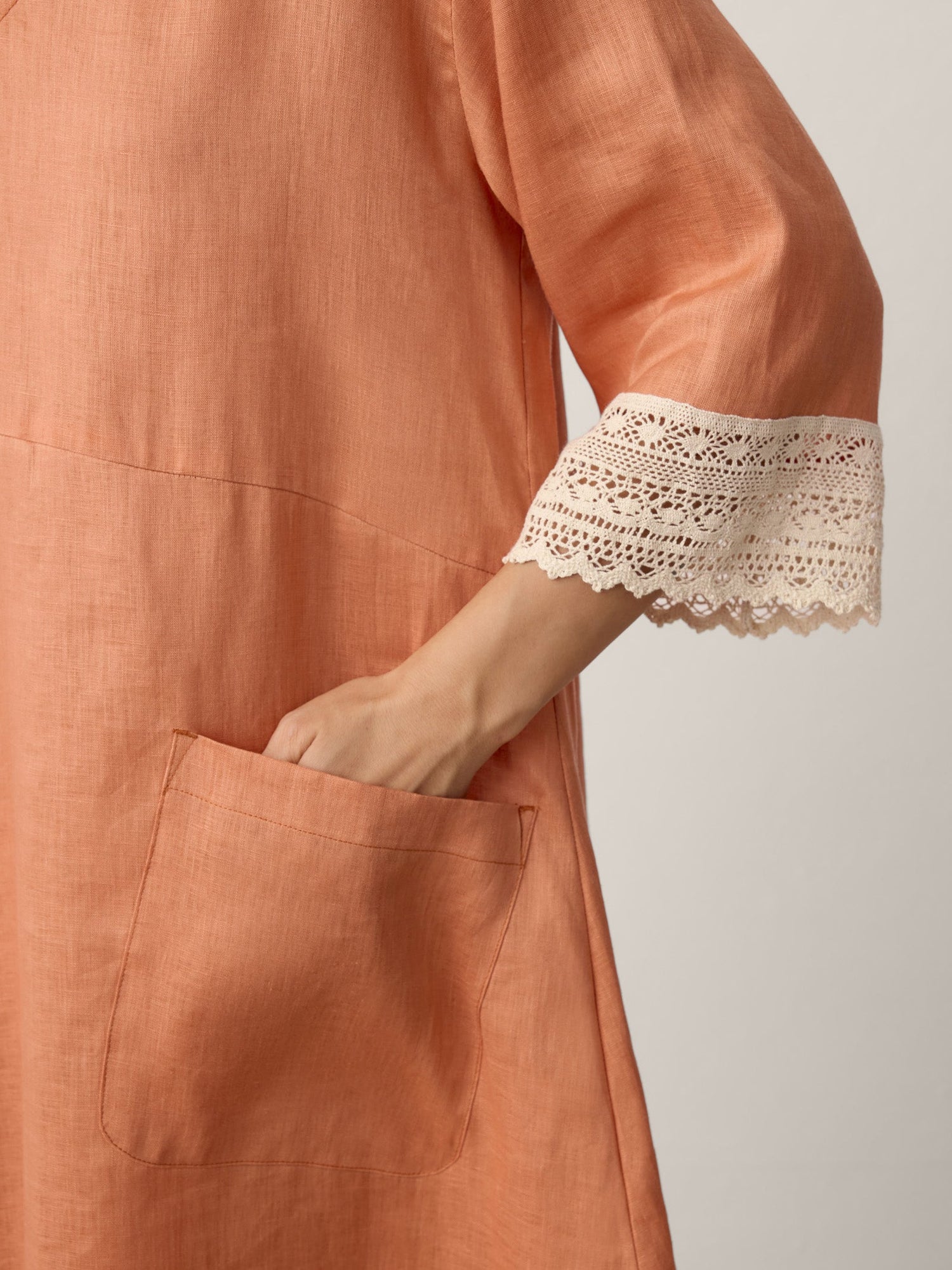 100% Linen Lace-Cuff Cocoon Midi Dress PETRA by LINTICO