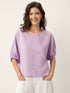 100% Linen Lace Inset Sculpted Cuff Top QUILLA by LINTICO