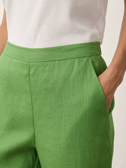 100% Linen Lace Trim Elasticated Waist Cropped Flare Pants NERINA by LINTICO
