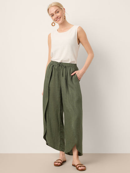 100% Linen Layered Slit Wide-Leg Drawstring Pants PEREGRINE by LINTICO