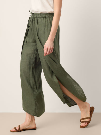 100% Linen Layered Slit Wide-Leg Drawstring Pants PEREGRINE by LINTICO