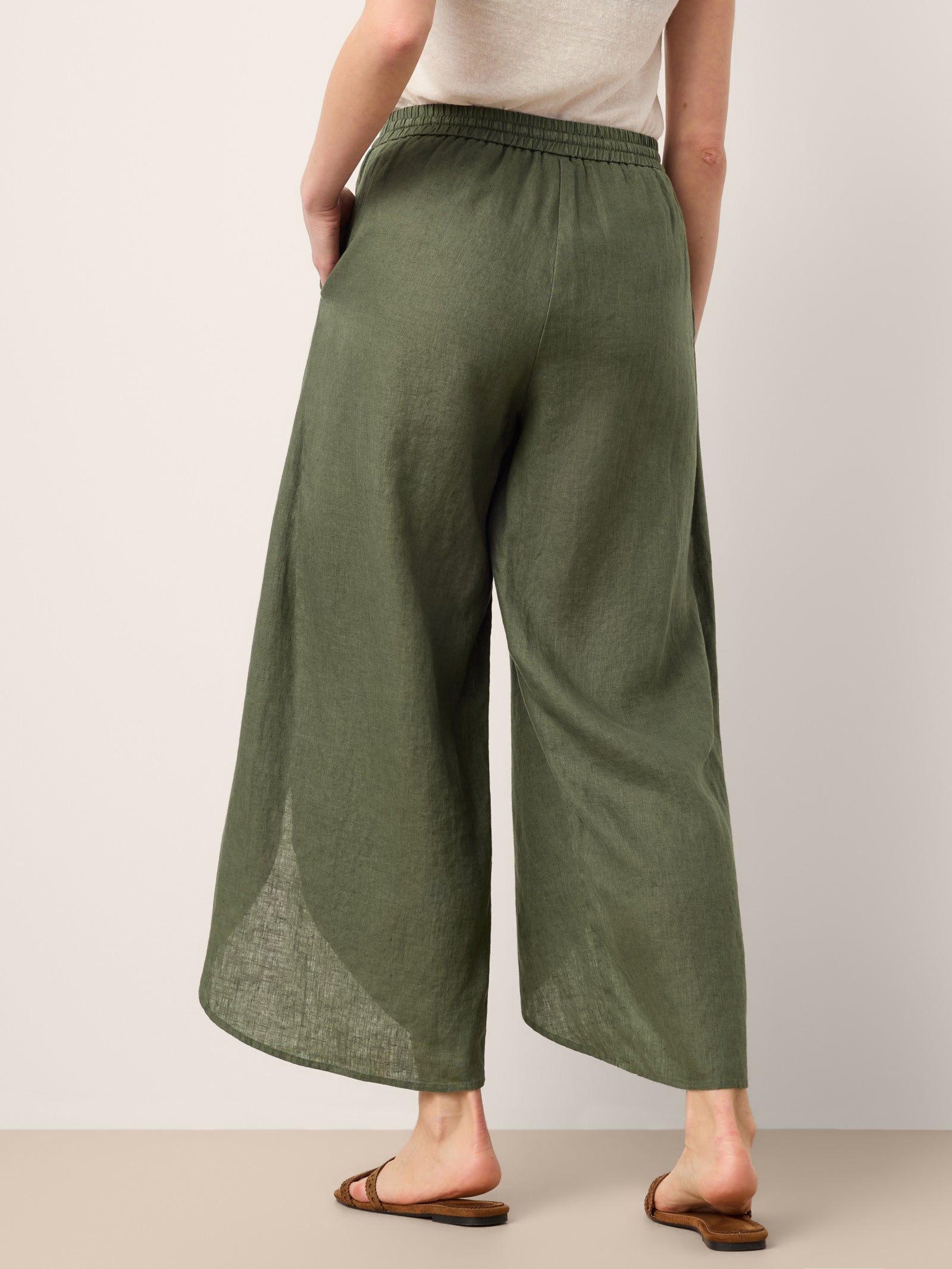100% Linen Layered Slit Wide-Leg Drawstring Pants PEREGRINE by LINTICO