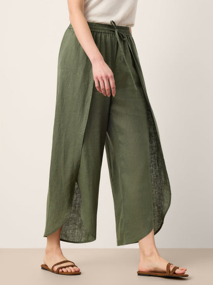 100% Linen Layered Slit Wide-Leg Drawstring Pants PEREGRINE by LINTICO