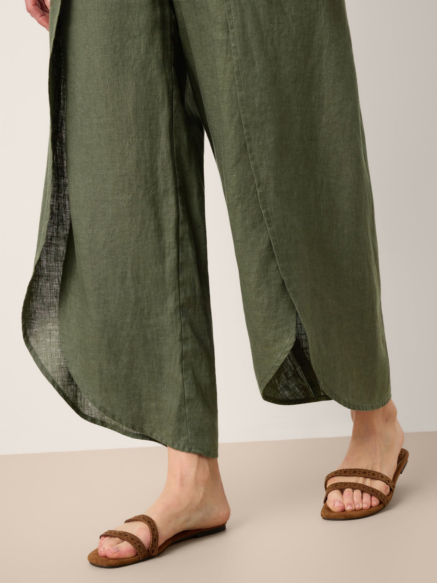 100% Linen Layered Slit Wide-Leg Drawstring Pants PEREGRINE by LINTICO