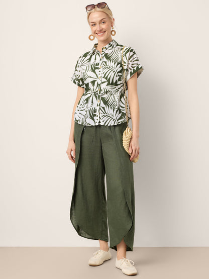 100% Linen Layered Slit Wide-Leg Drawstring Pants PEREGRINE by LINTICO