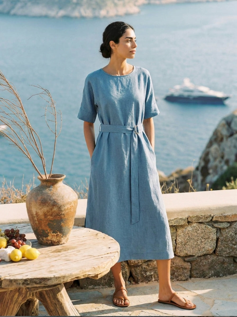 100% Linen Loose Fit Kimono Maxi Dress MADDIE by LINTICO